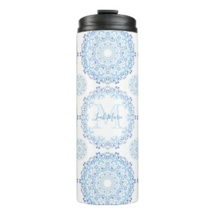 Bouteilles Isothermes Moderne Monogram Blue Floral Motif élégant