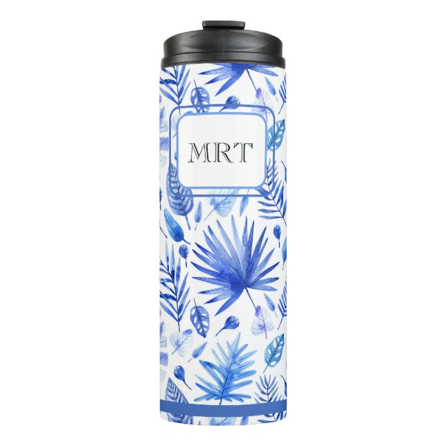 Bouteilles Isothermes Monogram Cobalt Blue Tropical Leaves Pattern 11oz (Devant)