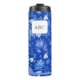 Bouteilles Isothermes Monogram Cobalt Blue Tropical Leaves Pattern 11oz