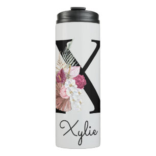 Bouteilles Isothermes Monogram Pink Boho Girly Floral Initial X