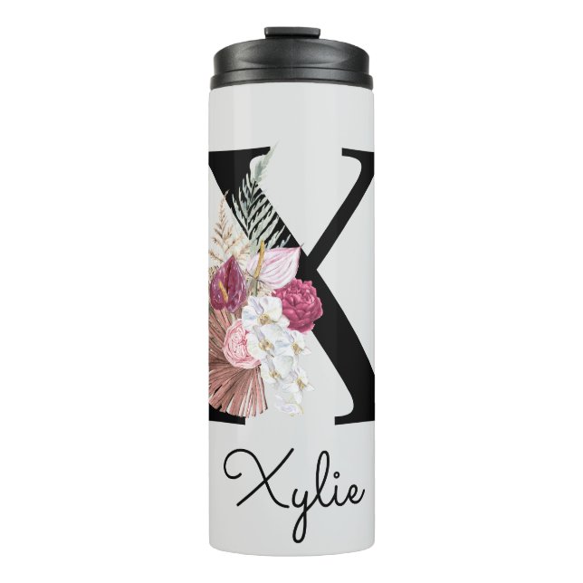 Bouteilles Isothermes Monogram Pink Boho Girly Floral Initial X (Devant)
