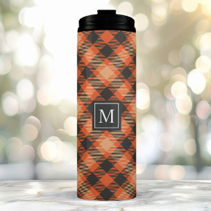 Bouteilles Isothermes Monogramme à motif tartan écossais orange et noir