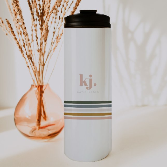 Bouteilles Isothermes Monogramme à rayures rétro chic (Créateur téléchargé)