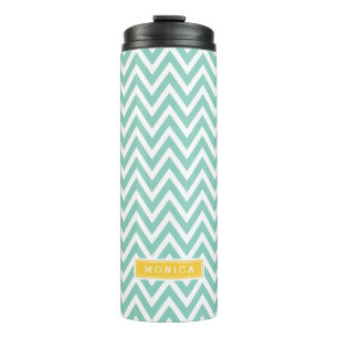 Bouteilles Isothermes Monogramme Aqua et Chevron Jaune
