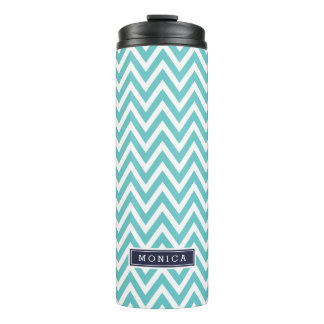 Bouteilles Isothermes Monogramme bleu marine et turquoise Chevron