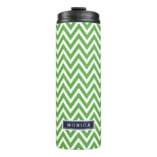 Bouteilles Isothermes Monogramme bleu marine et vert Chevron