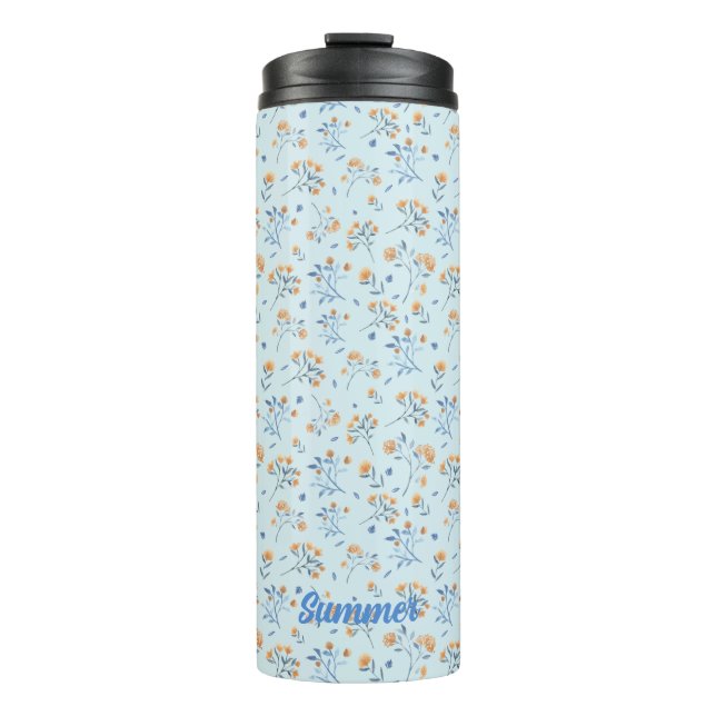 Bouteilles Isothermes Monogramme Bleu Motif Floral Paruline thermique (Devant)