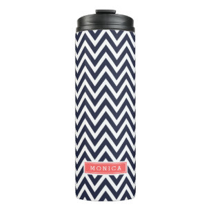Bouteilles Isothermes Monogramme Chevron bleu marine et corail