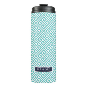 Bouteilles Isothermes Monogramme clé grecque bleu marine et turquoise