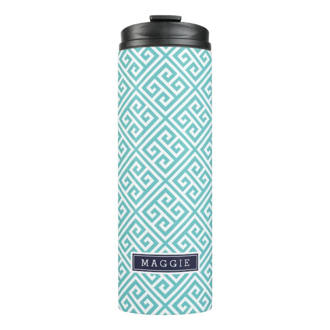 Bouteilles Isothermes Monogramme clé grecque bleu marine et turquoise (Devant)