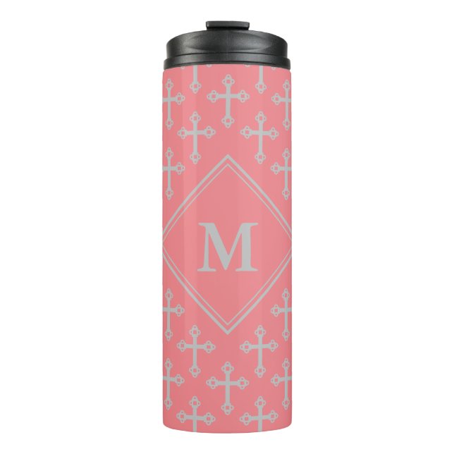 Bouteilles Isothermes Monogramme CROIX rose (Devant)