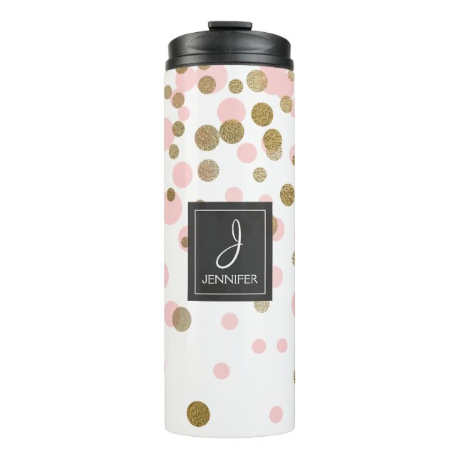 Bouteilles Isothermes Monogramme de confetti rose, blanc et or (Devant)