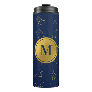 Bouteilles Isothermes Monogramme de constellations de Zodiac bleu or et 