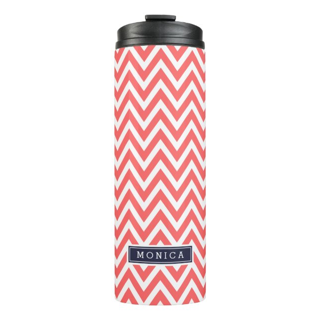 Bouteilles Isothermes Monogramme de corail et bleu marine Chevron (Devant)