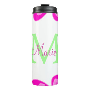 Bouteilles Isothermes monogramme de fleur rose ajouter nom lettre feuill