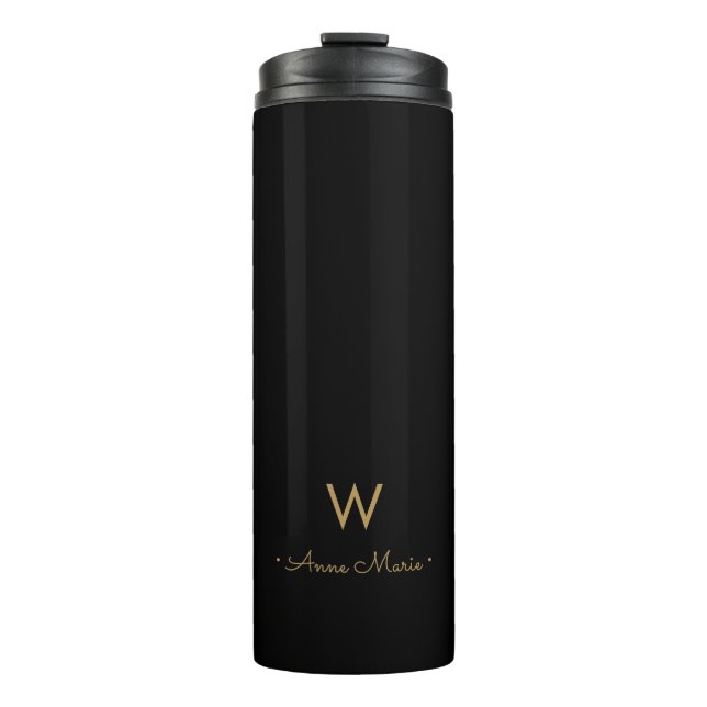 Bouteilles Isothermes Monogramme de script Black Gold moderne (Devant)