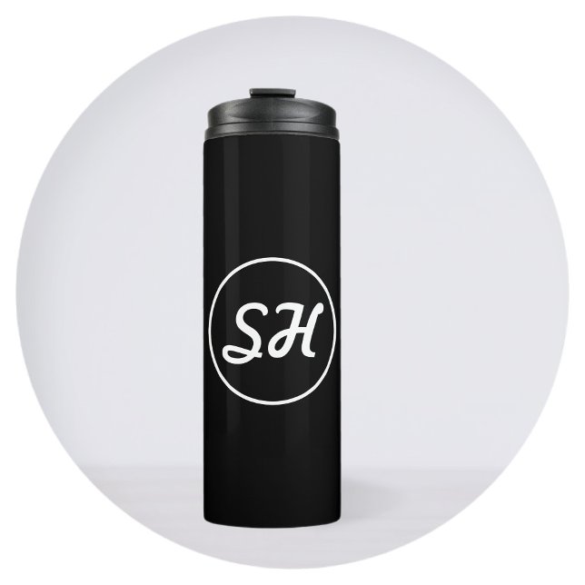 Bouteilles Isothermes Monogramme de style rétro-moderne cool | Noir et b (Créateur téléchargé)