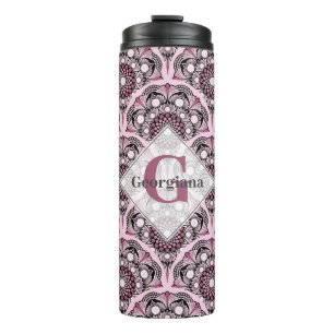 Bouteilles Isothermes Monogramme Déco Rose Dusky Cherry Blossom Mandala