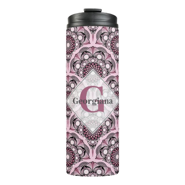 Bouteilles Isothermes Monogramme Déco Rose Dusky Cherry Blossom Mandala (Devant)