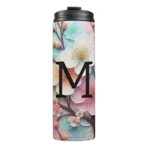 Bouteilles Isothermes Monogramme dentelle rose pastel fleurs de cerisier