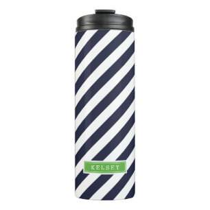 Bouteilles Isothermes Monogramme des bandes de Preppy bleu et vert de la