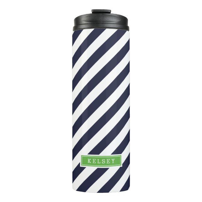 Bouteilles Isothermes Monogramme des bandes de Preppy bleu et vert de la (Devant)