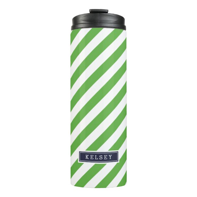 Bouteilles Isothermes Monogramme des bandes de Preppy bleu et vert de la (Devant)