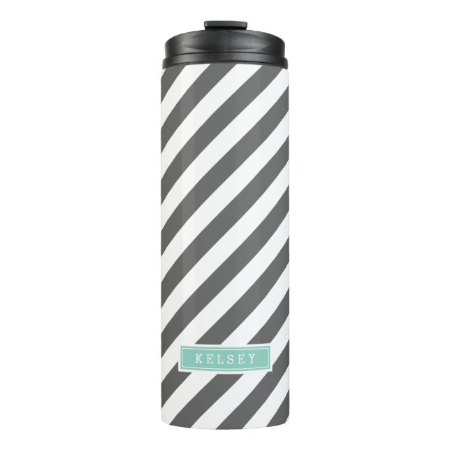 Bouteilles Isothermes Monogramme des rayures de charbon et d'aqua Preppy (Devant)