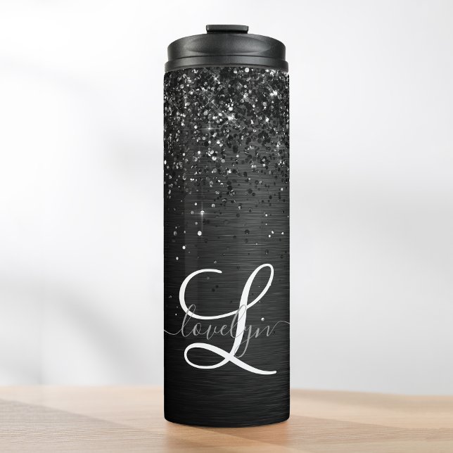 Bouteilles Isothermes Monogramme d'étincelle à Parties scintillant noire (Créateur téléchargé)