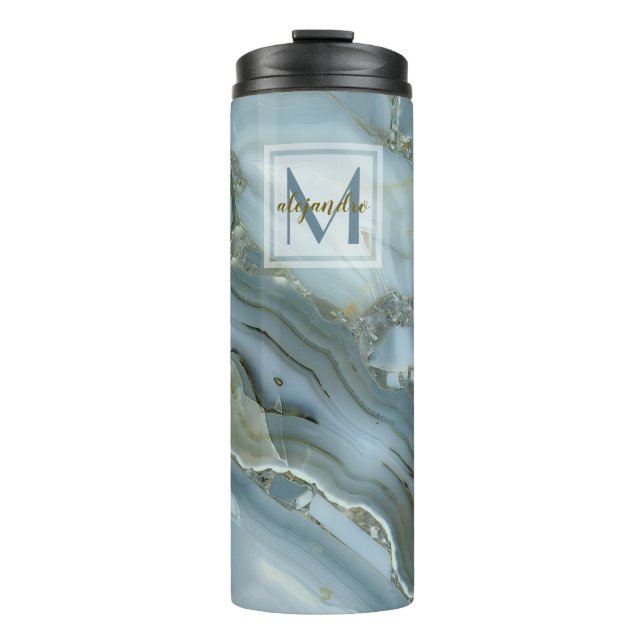 Bouteilles Isothermes Monogramme en pierre naturel de marbre bleu (Devant)