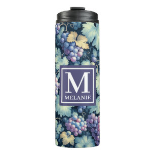 Bouteilles Isothermes Monogramme et nom du Motif de raisins vintages