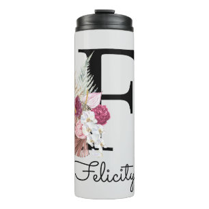 Bouteilles Isothermes Monogramme F Initial Rose Bohème Floral Féminin