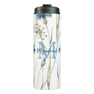 Bouteilles Isothermes Monogramme Floral Bleu Or Blanc