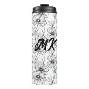 Bouteilles Isothermes Monogramme floral noir et blanc moderne