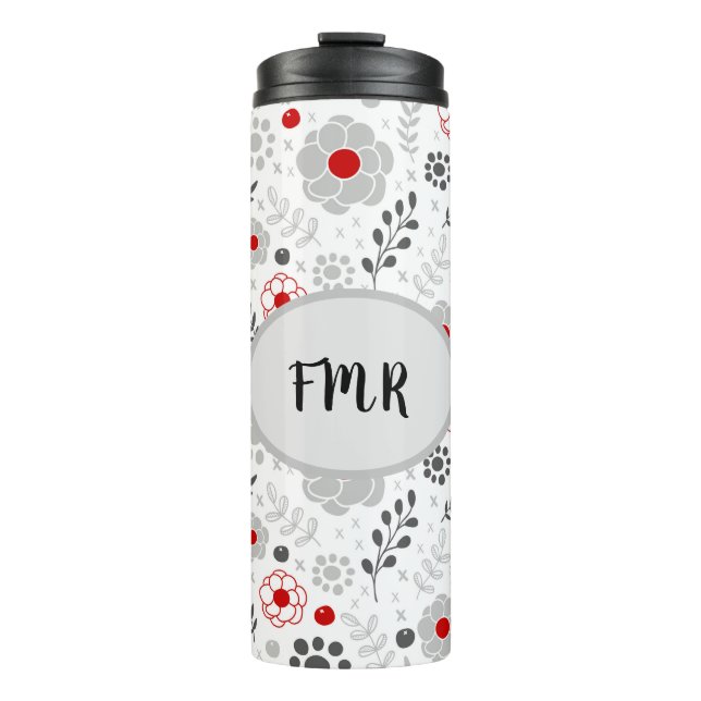 Bouteilles Isothermes Monogramme floral rouge gris moderne (Devant)