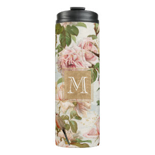Bouteilles Isothermes Monogramme floral Vintage Élégant Pony rose