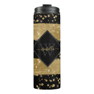 Bouteilles Isothermes Monogramme Girly moderne Black Gold Parties scinti