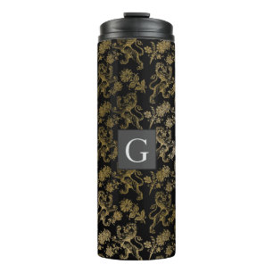 Bouteilles Isothermes Monogramme Groomsmen Best Man Black Gold Lion Dama
