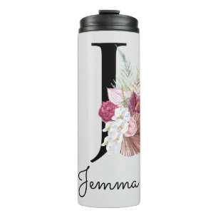 Bouteilles Isothermes Monogramme initial J rose Boho Girly Floral