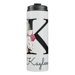 Bouteilles Isothermes Monogramme initial K rose Boho Floral