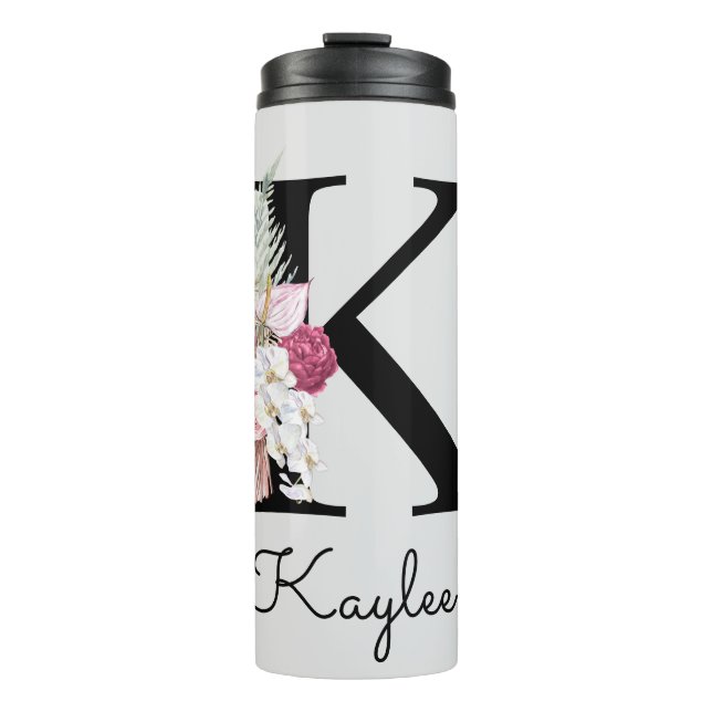 Bouteilles Isothermes Monogramme initial K rose Boho Floral (Devant)