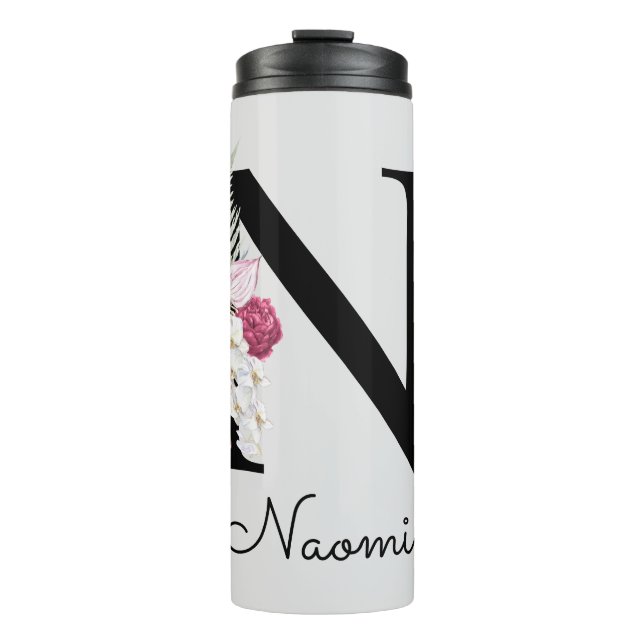 Bouteilles Isothermes Monogramme Initial N Boho rose Floral (Devant)
