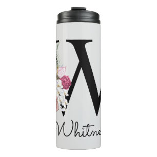 Bouteilles Isothermes Monogramme initial W rose Boho Girly Floral