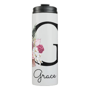 Bouteilles Isothermes Monogramme initiale G Floral Boho Rose