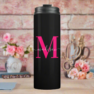 Bouteilles Isothermes Monogramme initiale rose vif noir et féminin