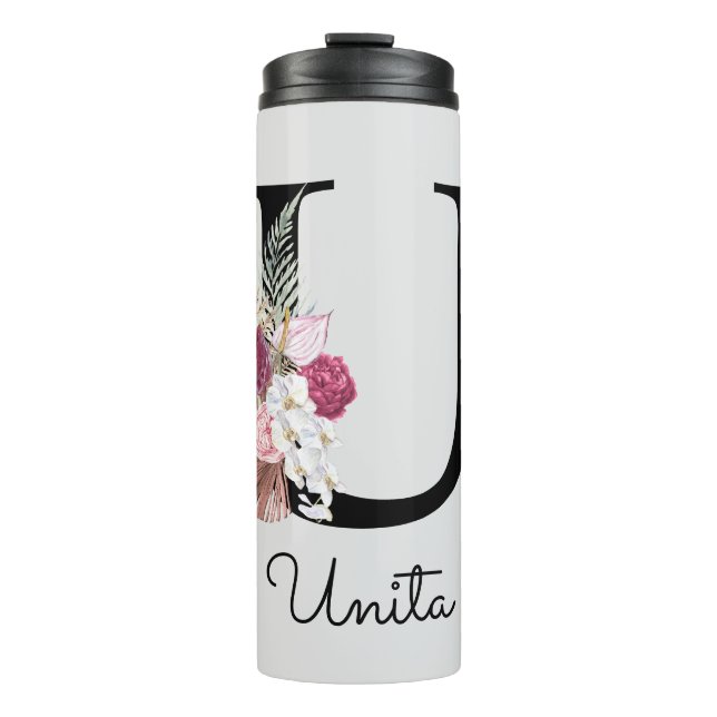 Bouteilles Isothermes Monogramme initiale U florale rose (Devant)