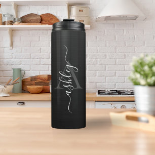 Bouteilles Isothermes Monogramme moderne Blush Nom Métal brossé