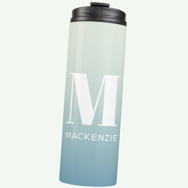 Bouteilles Isothermes Monogramme moderne Nom initial Turquoise Aqua Grad (Modern monogram initial name personalized gradient thermal tumbler)