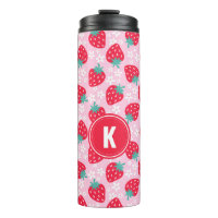 Monogramme motif floral fraises rouges roses