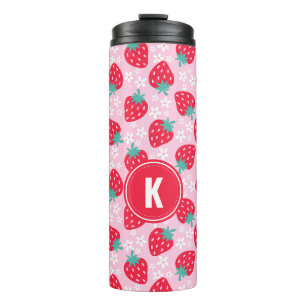 Bouteilles Isothermes Monogramme motif floral fraises rouges roses